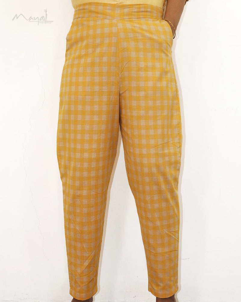 Yellow Checks Cotton Kurta