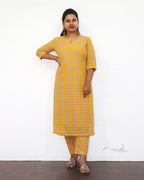 Yellow Checks Cotton Kurta