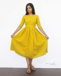 Yellow Self Design Fit & Flare Cotton Dresses