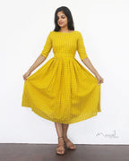 Yellow Self Design Fit & Flare Cotton Dresses