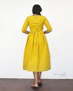 Yellow Self Design Fit & Flare Cotton Dresses