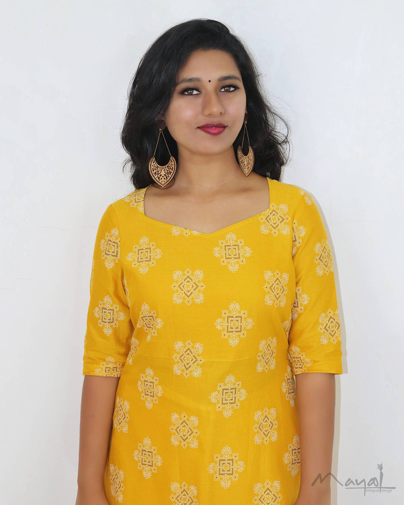 Yellow Jari Print Kurta