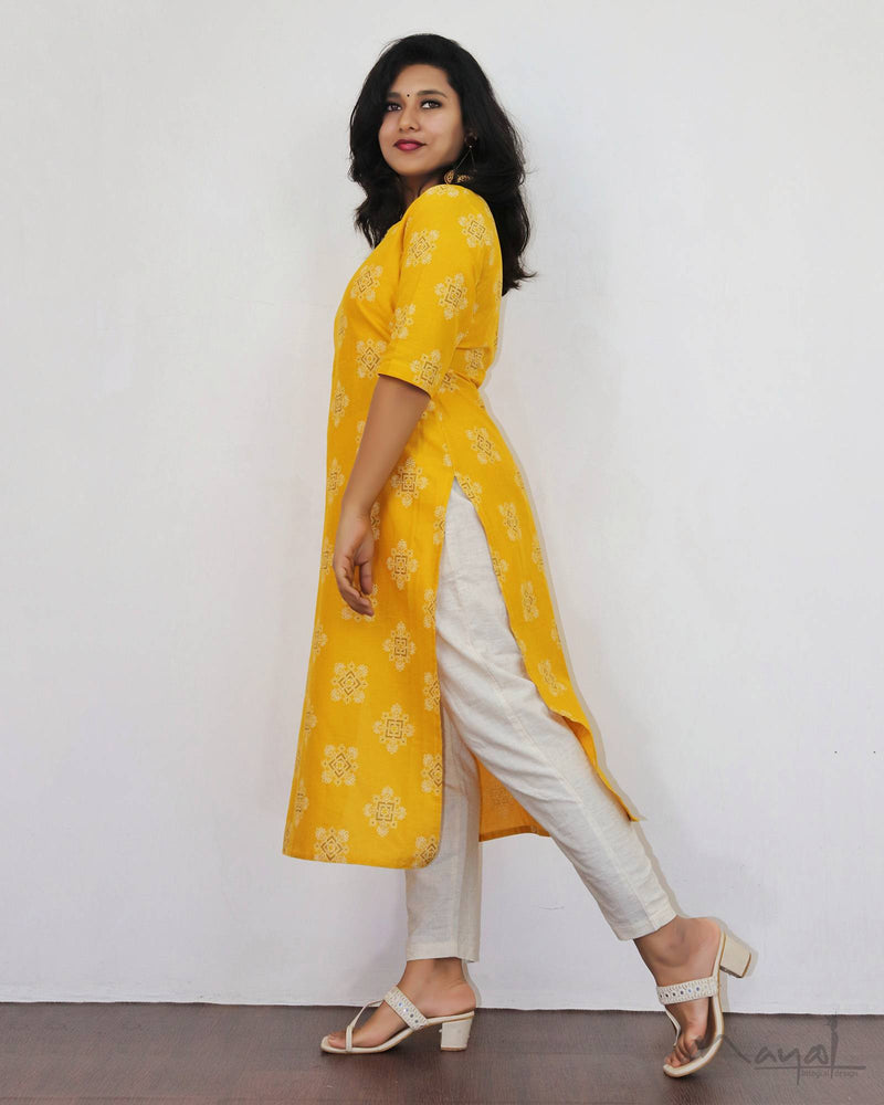 Yellow Jari Print Kurta