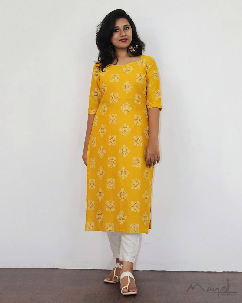 Yellow Jari Print Kurta