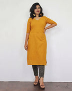 Fire Yellow Cotton Kurta