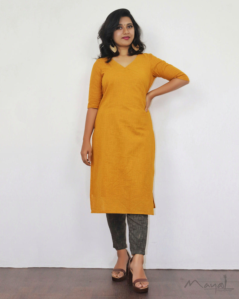 Fire Yellow Cotton Kurta